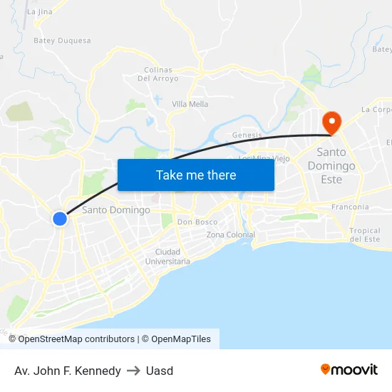 Av. John F. Kennedy to Uasd map