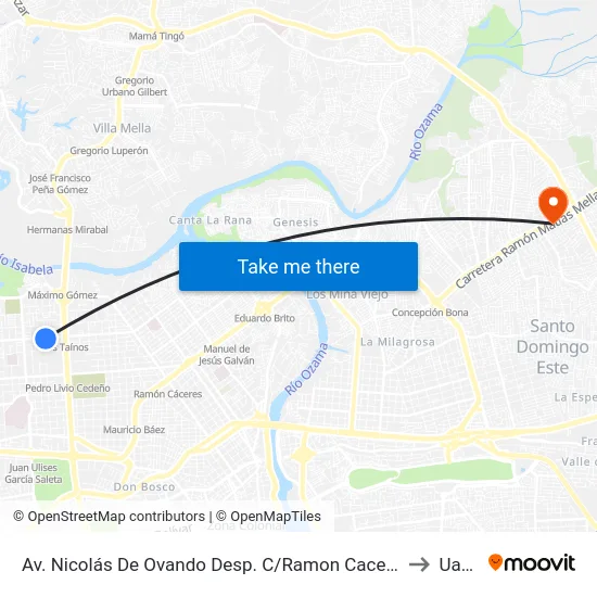 Av. Nicolás De Ovando Desp. C/Ramon Caceres to Uasd map