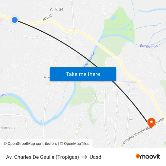 Av. Charles De Gaulle (Tropigas) to Uasd map