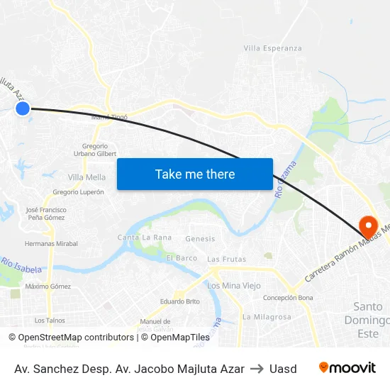 Av. Sanchez Desp. Av. Jacobo Majluta Azar to Uasd map