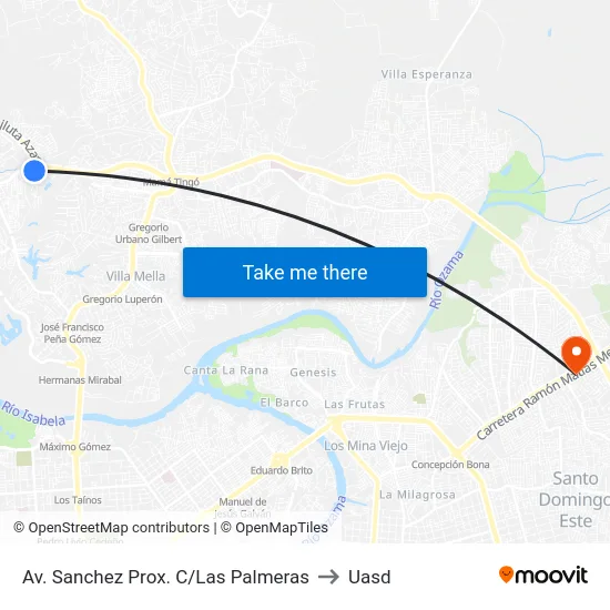 Av. Sanchez Prox. C/Las Palmeras to Uasd map