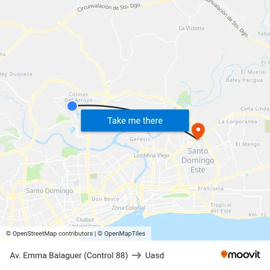 Av. Emma Balaguer (Control 88) to Uasd map