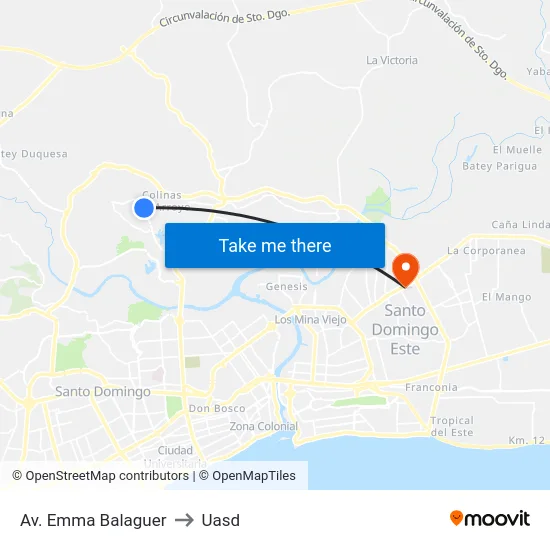Av. Emma Balaguer to Uasd map