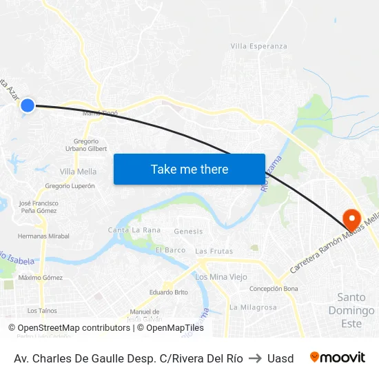 Av. Charles De Gaulle Desp. C/Rivera Del Río to Uasd map