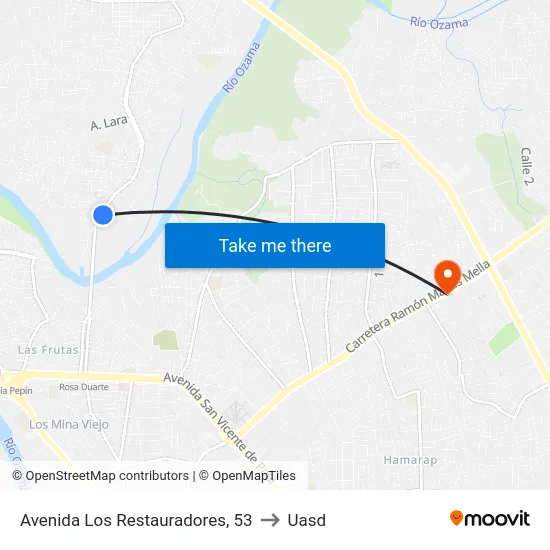 Avenida Los Restauradores, 53 to Uasd map
