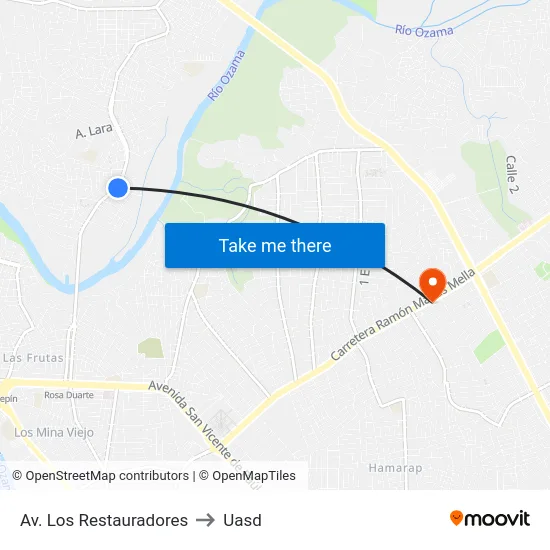 Av. Los Restauradores to Uasd map