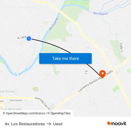 Av. Los Restauradores to Uasd map