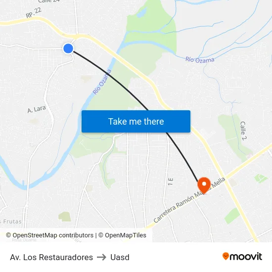 Av. Los Restauradores to Uasd map