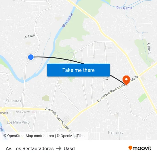 Av. Los Restauradores to Uasd map