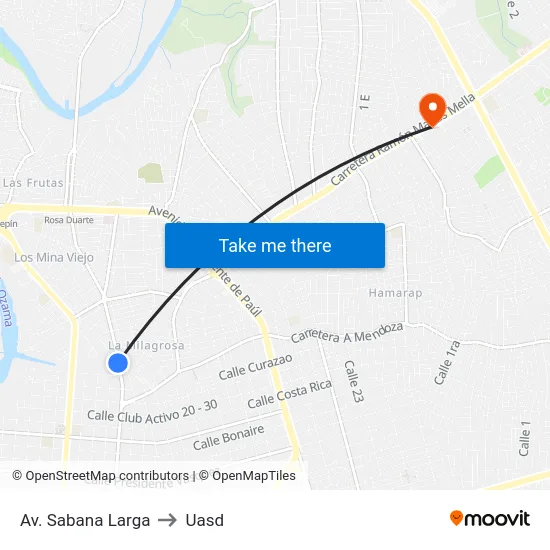 Av. Sabana Larga to Uasd map