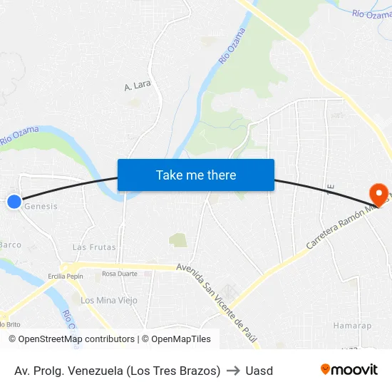 Av. Prolg. Venezuela (Los Tres Brazos) to Uasd map