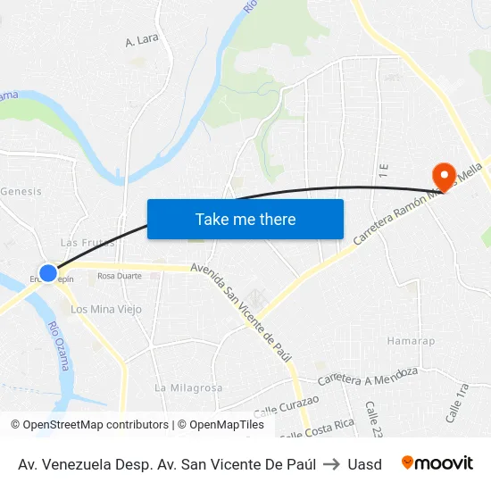 Av. Venezuela Desp. Av. San Vicente De Paúl to Uasd map
