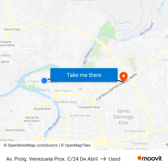 Av. Prolg. Venezuela Prox. C/24 De Abril to Uasd map