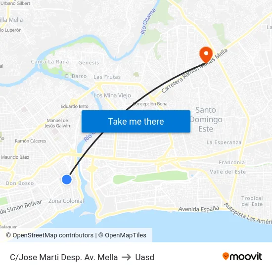 C/Jose Marti Desp. Av. Mella to Uasd map