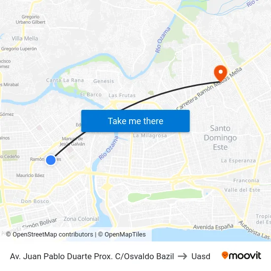 Av. Juan Pablo Duarte Prox. C/Osvaldo Bazil to Uasd map