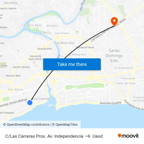 C/Las Carreras Prox. Av. Independencia to Uasd map