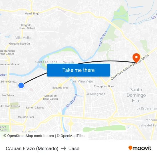 C/Juan Erazo (Mercado) to Uasd map