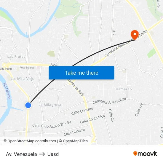 Av. Venezuela to Uasd map
