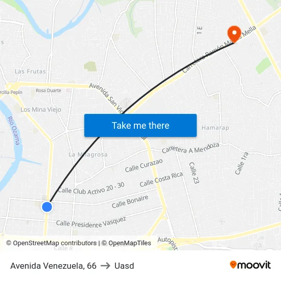 Avenida Venezuela, 66 to Uasd map