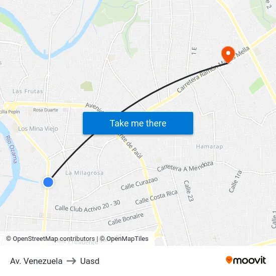 Av. Venezuela to Uasd map