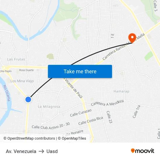 Av. Venezuela to Uasd map