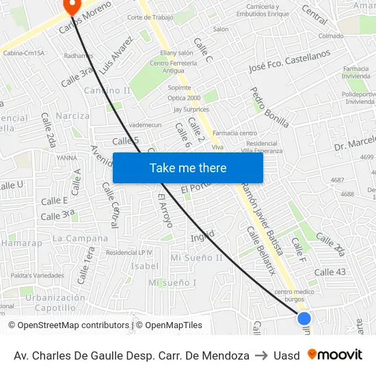 Av. Charles De Gaulle Desp. Carr. De Mendoza to Uasd map