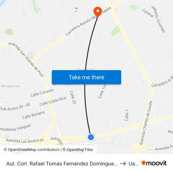 Aut. Corl. Rafael Tomás Fernández Domínguez (Sirena) to Uasd map