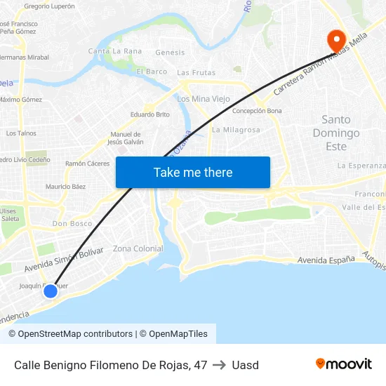 Calle Benigno Filomeno De Rojas, 47 to Uasd map
