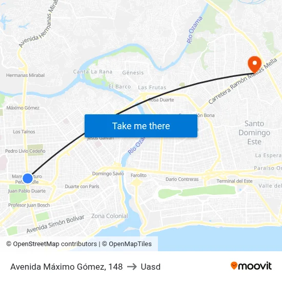 Avenida Máximo Gómez, 148 to Uasd map