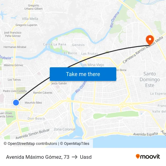 Avenida Máximo Gómez, 73 to Uasd map