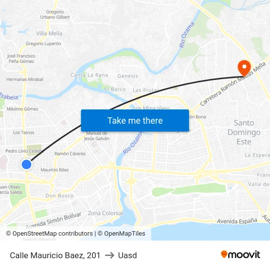 Calle Mauricio Baez, 201 to Uasd map