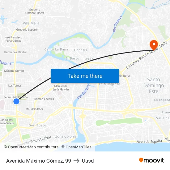 Avenida Máximo Gómez, 99 to Uasd map