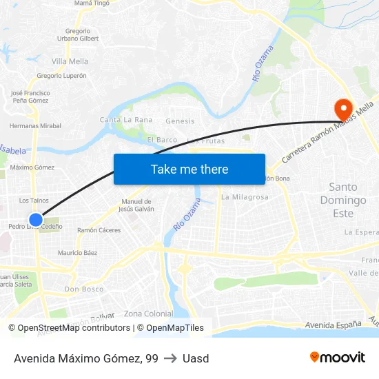 Avenida Máximo Gómez, 99 to Uasd map