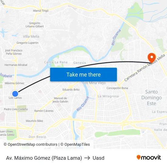 Av. Máximo Gómez (Plaza Lama) to Uasd map