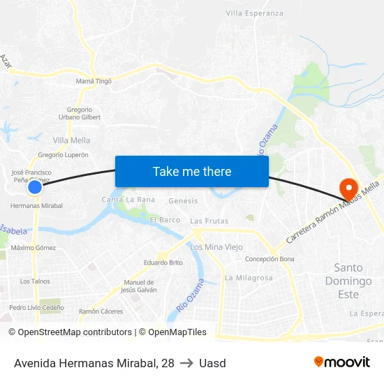 Avenida Hermanas Mirabal, 28 to Uasd map