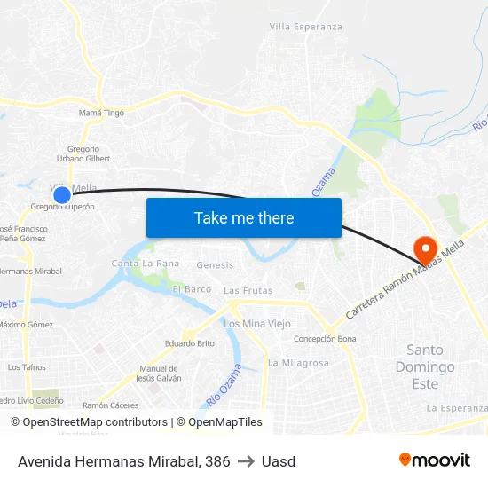 Avenida Hermanas Mirabal, 386 to Uasd map