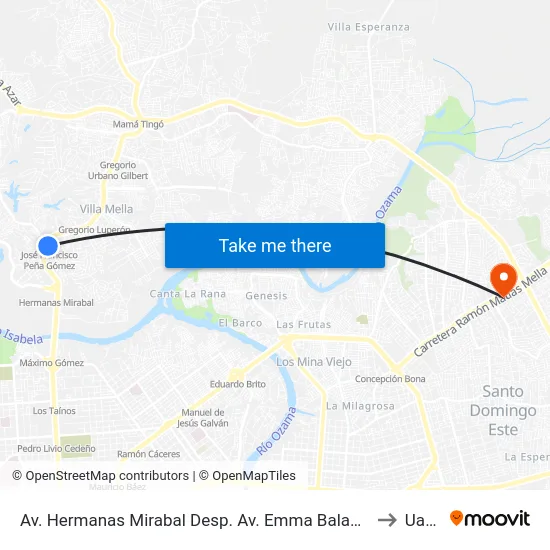 Av. Hermanas Mirabal Desp. Av. Emma Balaguer to Uasd map