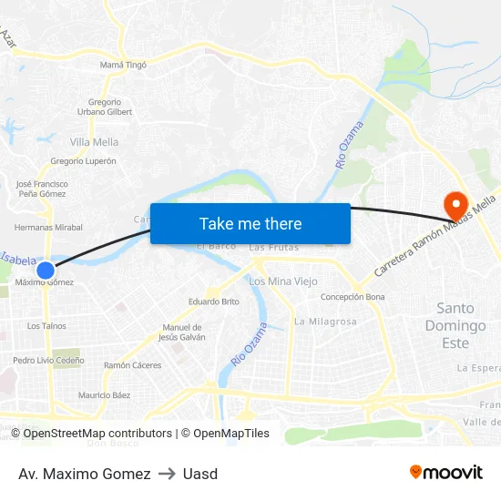 Av. Maximo Gomez to Uasd map