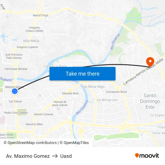 Av. Maximo Gomez to Uasd map
