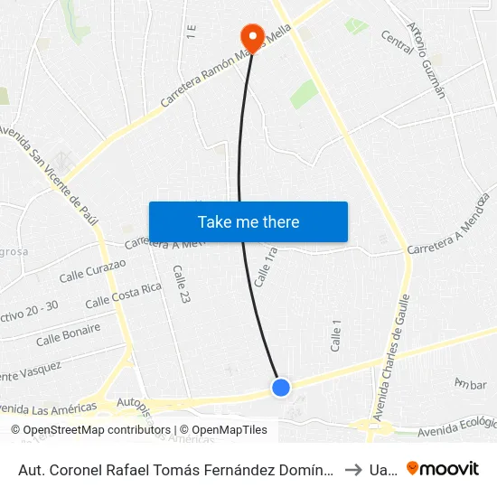 Aut. Coronel Rafael Tomás Fernández Domínguez, 100 to Uasd map