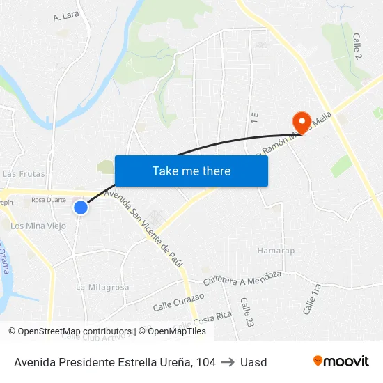 Avenida Presidente Estrella Ureña, 104 to Uasd map