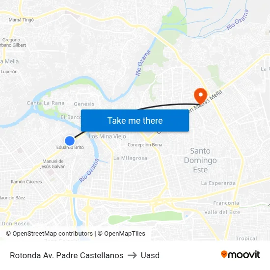 Rotonda Av. Padre Castellanos to Uasd map