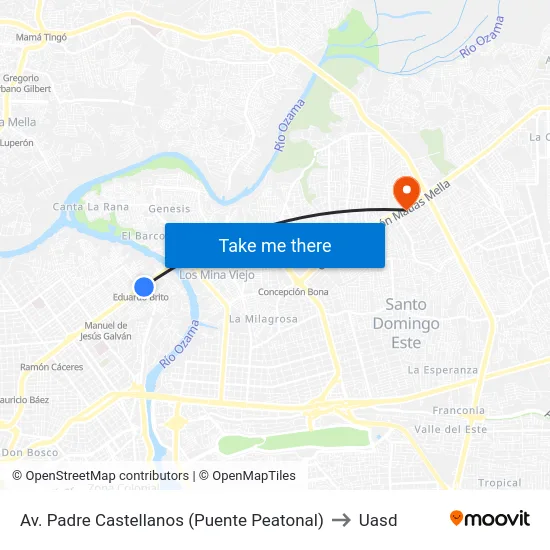Av. Padre Castellanos (Puente Peatonal) to Uasd map