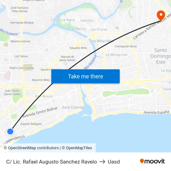 C/ Lic. Rafael Augusto Sanchez Ravelo to Uasd map