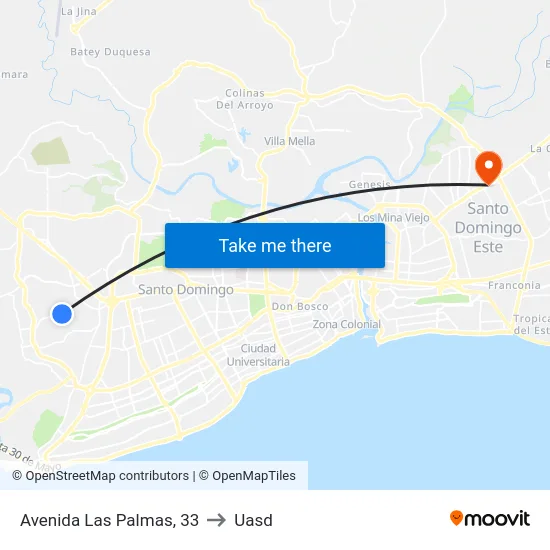 Avenida Las Palmas, 33 to Uasd map