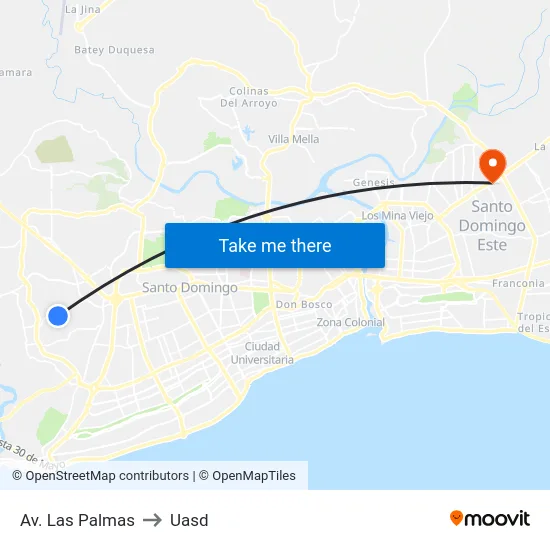 Av. Las Palmas to Uasd map