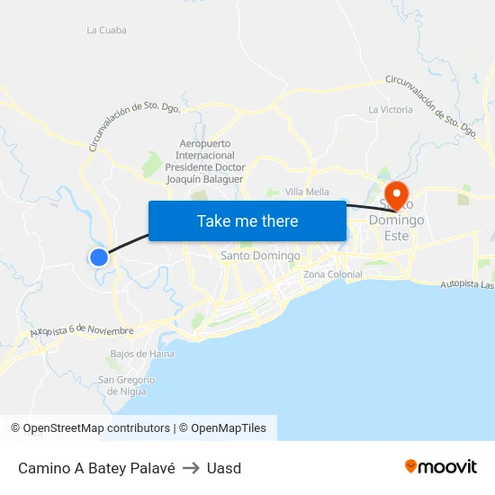 Camino A Batey Palavé to Uasd map
