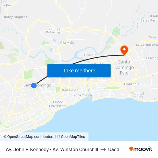 Av. John F. Kennedy - Av. Winston Churchill to Uasd map