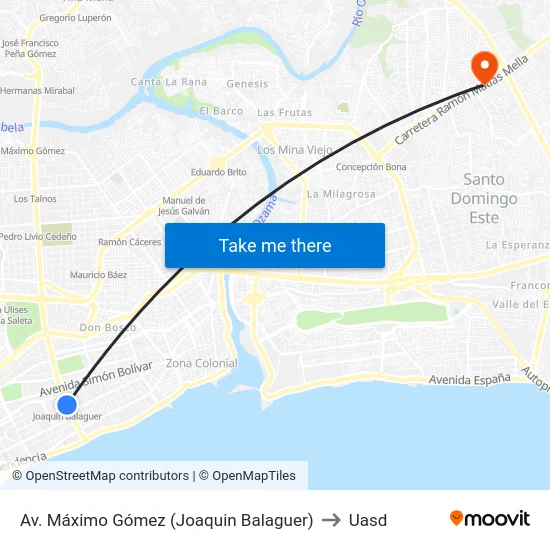 Av. Máximo Gómez (Joaquin Balaguer) to Uasd map