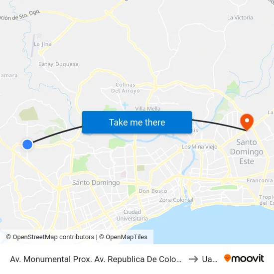 Av. Monumental Prox. Av. Republica De Colombia to Uasd map